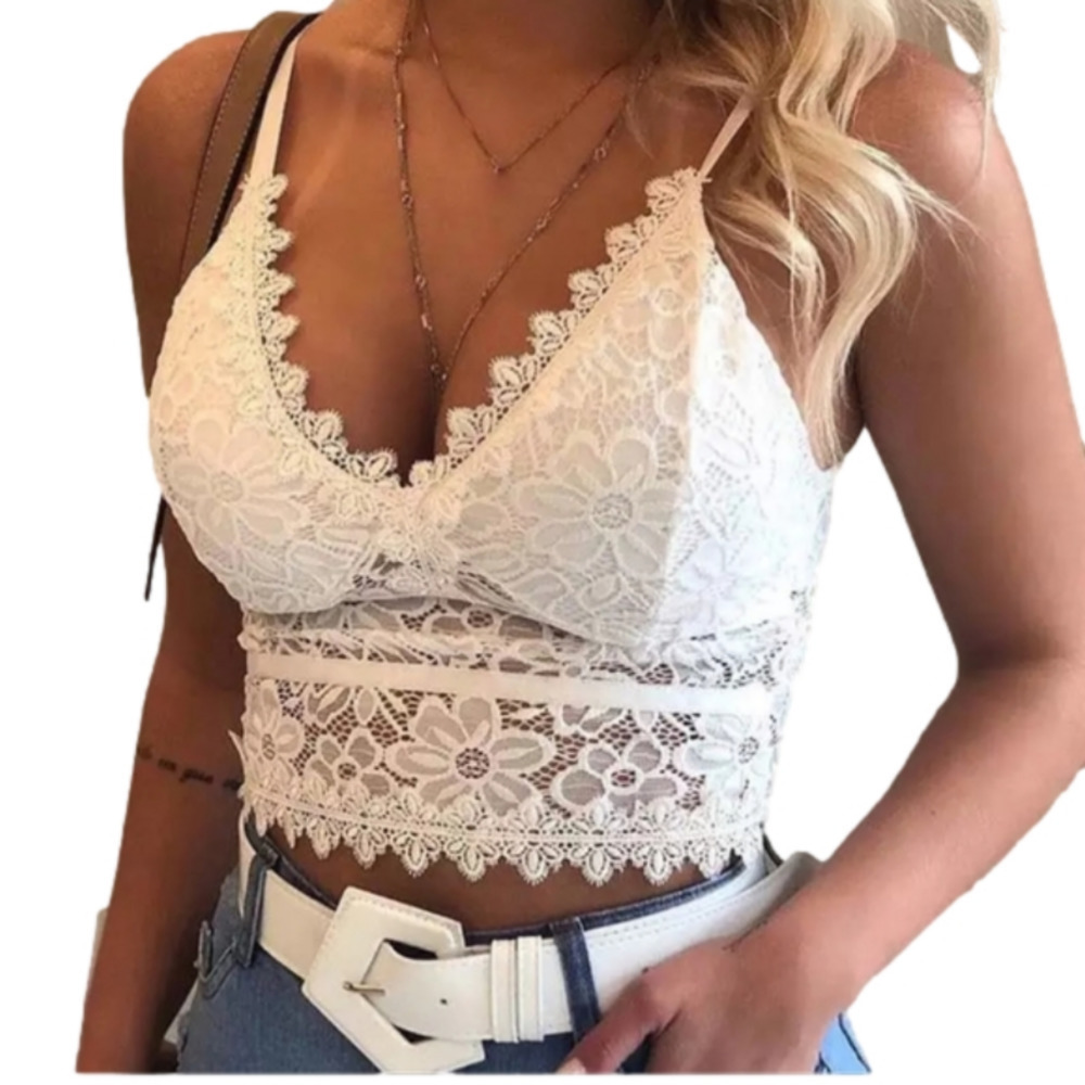 Soft floral lace bra bralette white crop cami NEW!